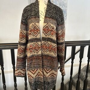 Christopher & Banks Women's Cardigan Sweater Large Aztec Open Front